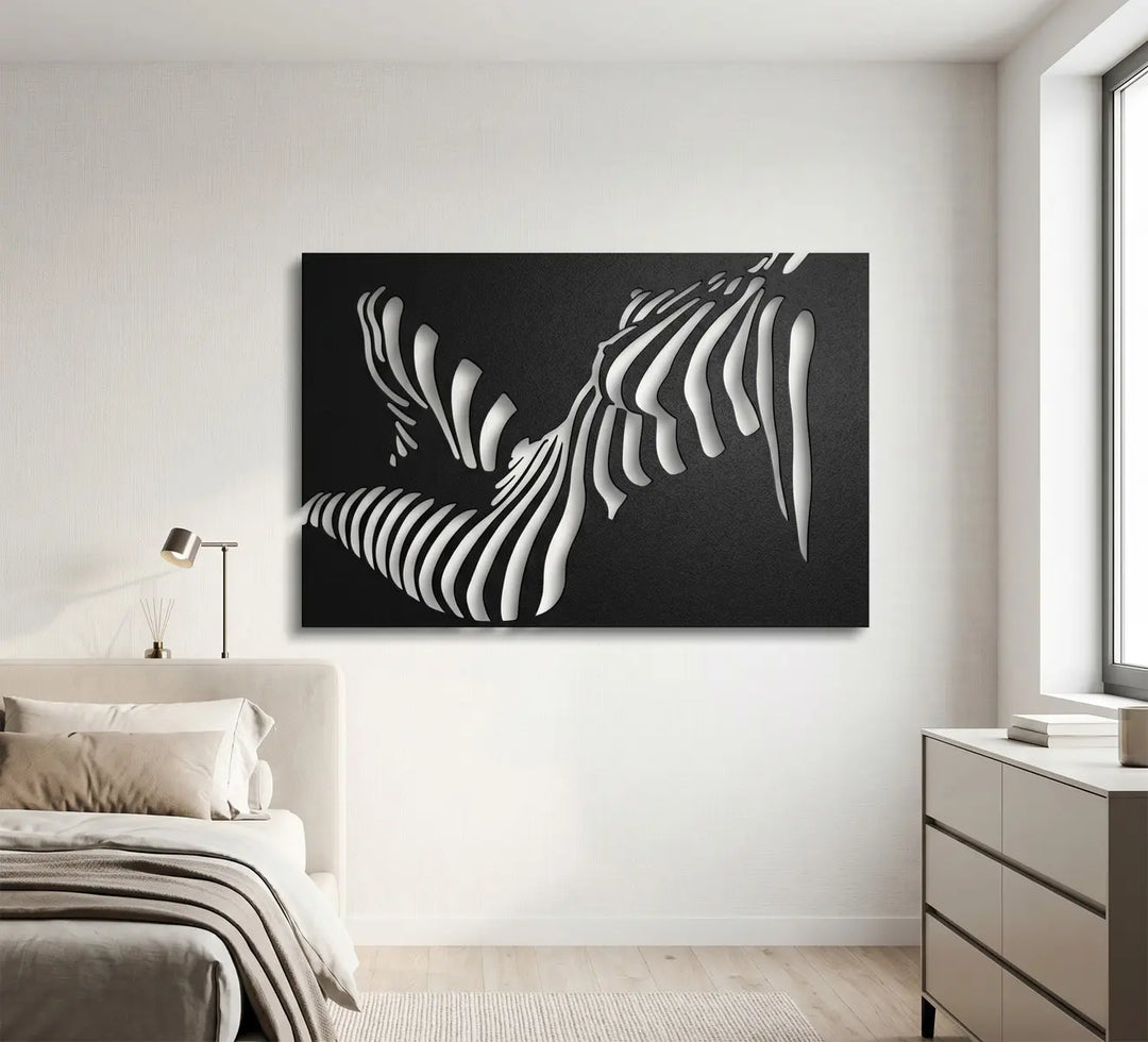 Abstracte lijnkunst wanddecoratie voor slaapkamer vrouw zwart
