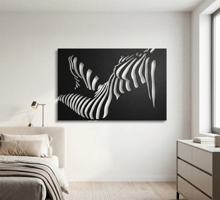 Abstracte lijnkunst wanddecoratie voor slaapkamer vrouw zwart