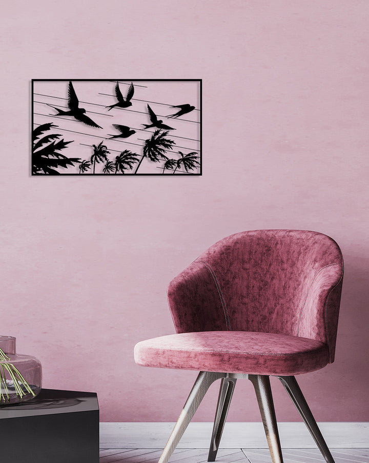 Strak bohemian design met palmen en zwaluwen voor een modern interieur. Sleek bohemian design with palms and swallows for a modern interior.