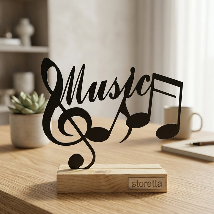 G-sleutel beeldje op sokkel met dynamische muzieknoten, een stijlvol accent voor op de piano of het dressoir.