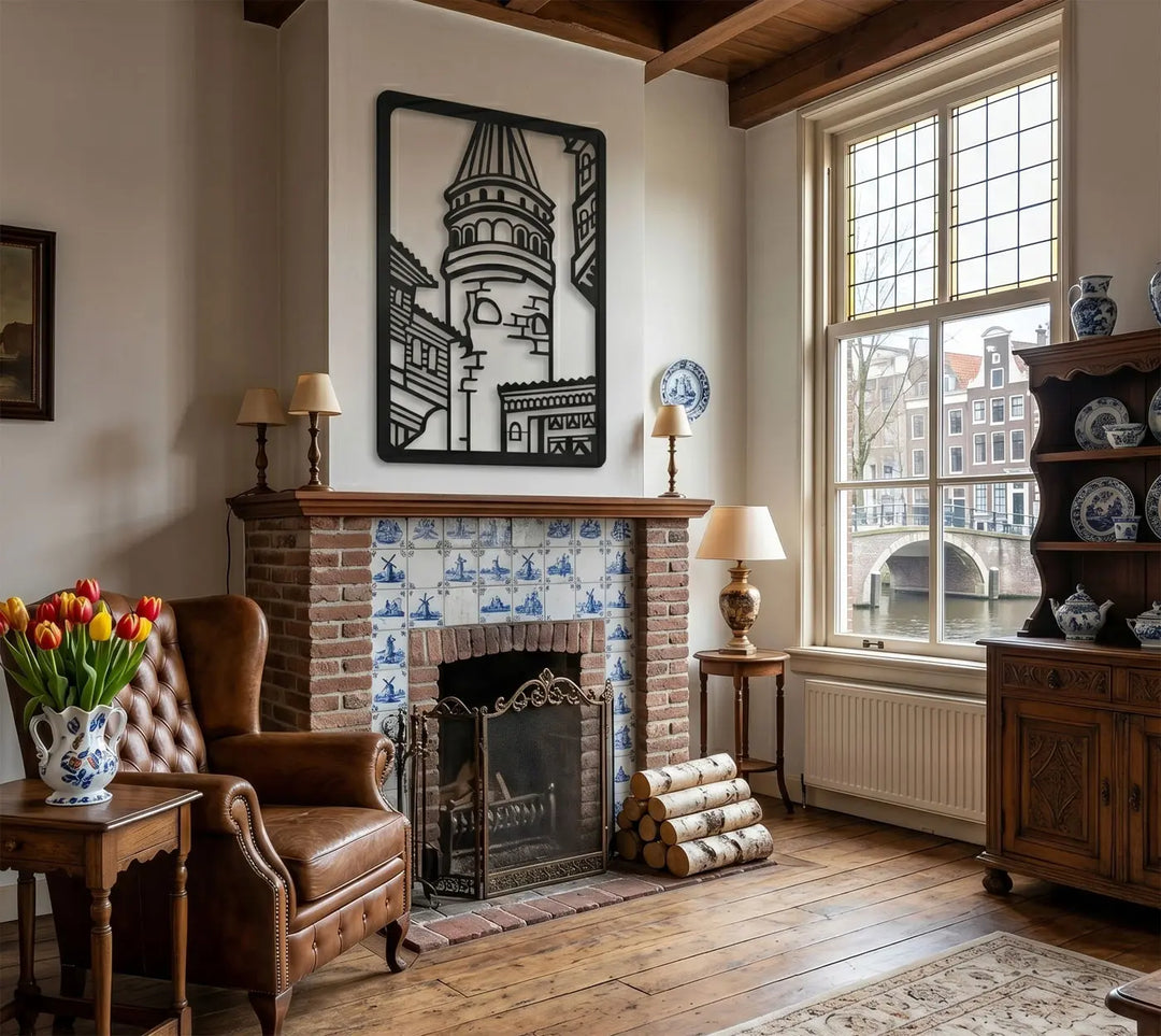Moderne Galata Toren Istanbul metalen wanddecoratie als stijlvolle eyecatcher in een sfeervolle woonkamer.