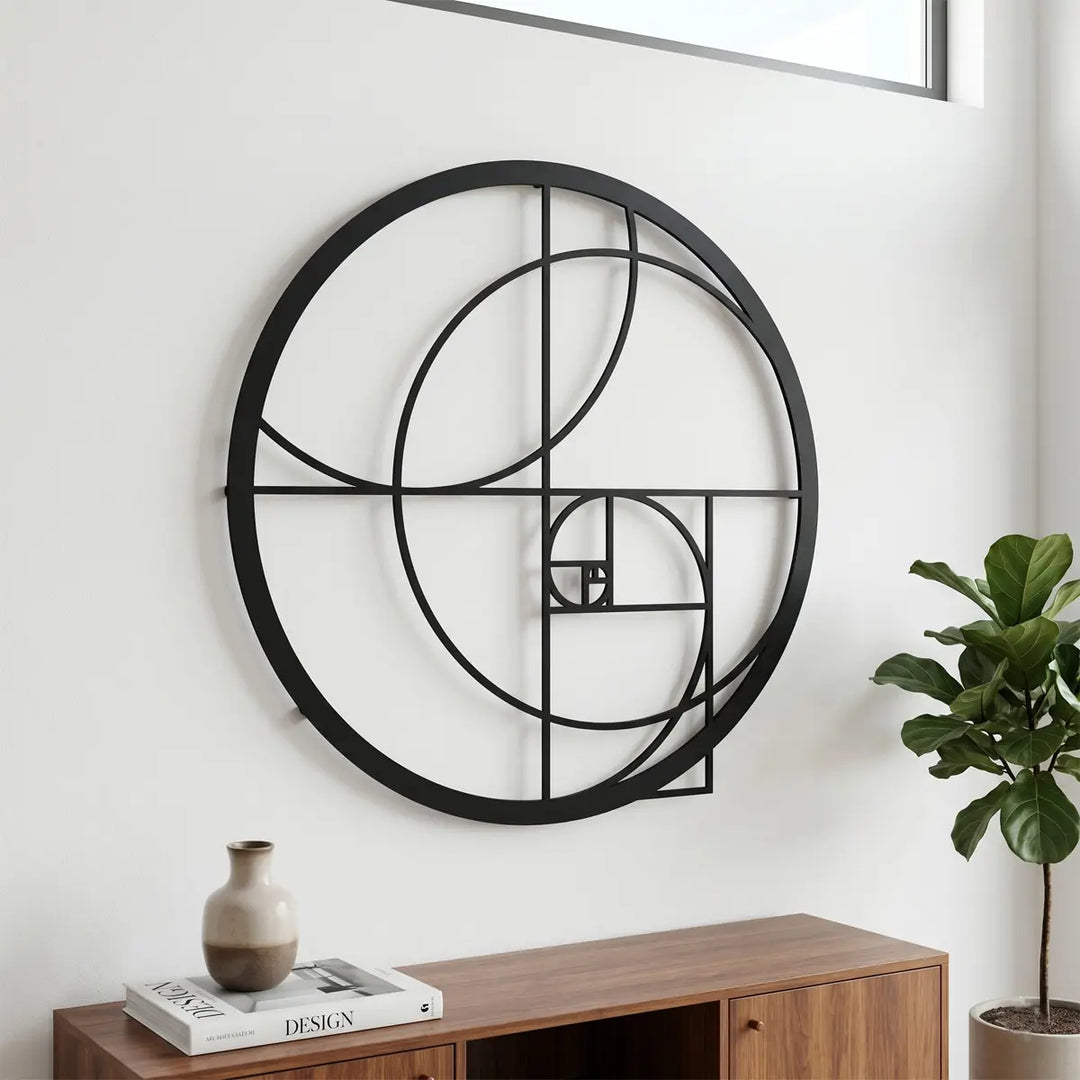 Golden Ratio metalen wanddecoratie fibonacci wiskunde zwart