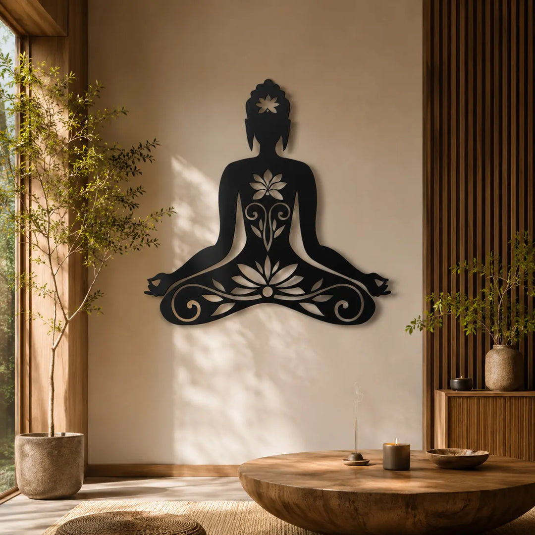 Geef je gasten en jezelf een warme, rustgevende binnenkomst. De metalen Boeddha Lotus wanddecoratie is de perfecte spirituele eyecatcher voor in de hal.