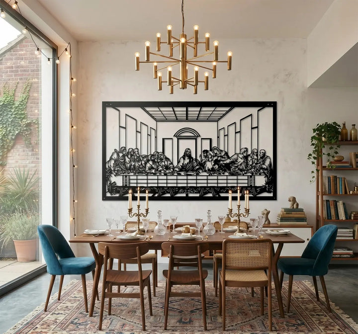 Het Laatste Avondmaal metalen wanddecoratie. Premium Christian metal wall art of The Last Supper, crafted from 1.5mm DKP steel for a silent luxury feel.