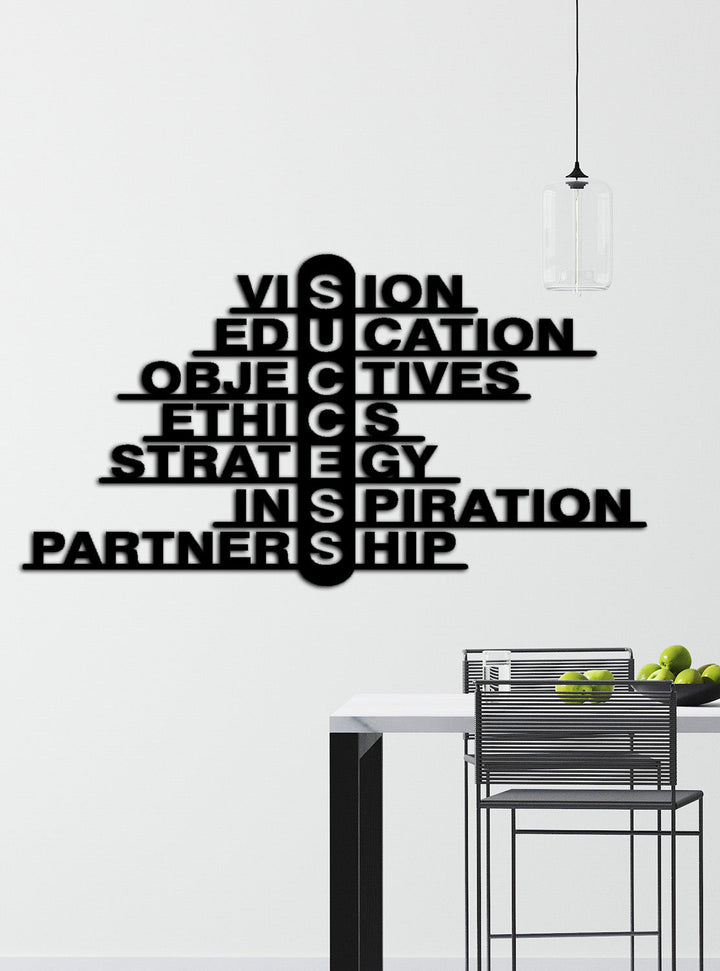 Inspirerende 'Success Grid' wanddecoratie voor een moderne keuken. Inspiring metal motivational wall decor for modern kitchens.