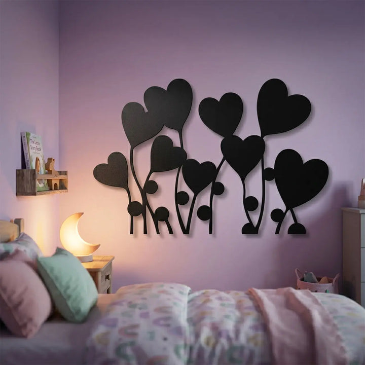 Lieve en veilige metalen harten wanddecoratie voor de kinderkamer of babykamer, brengt een warme sfeer in de ruimte.