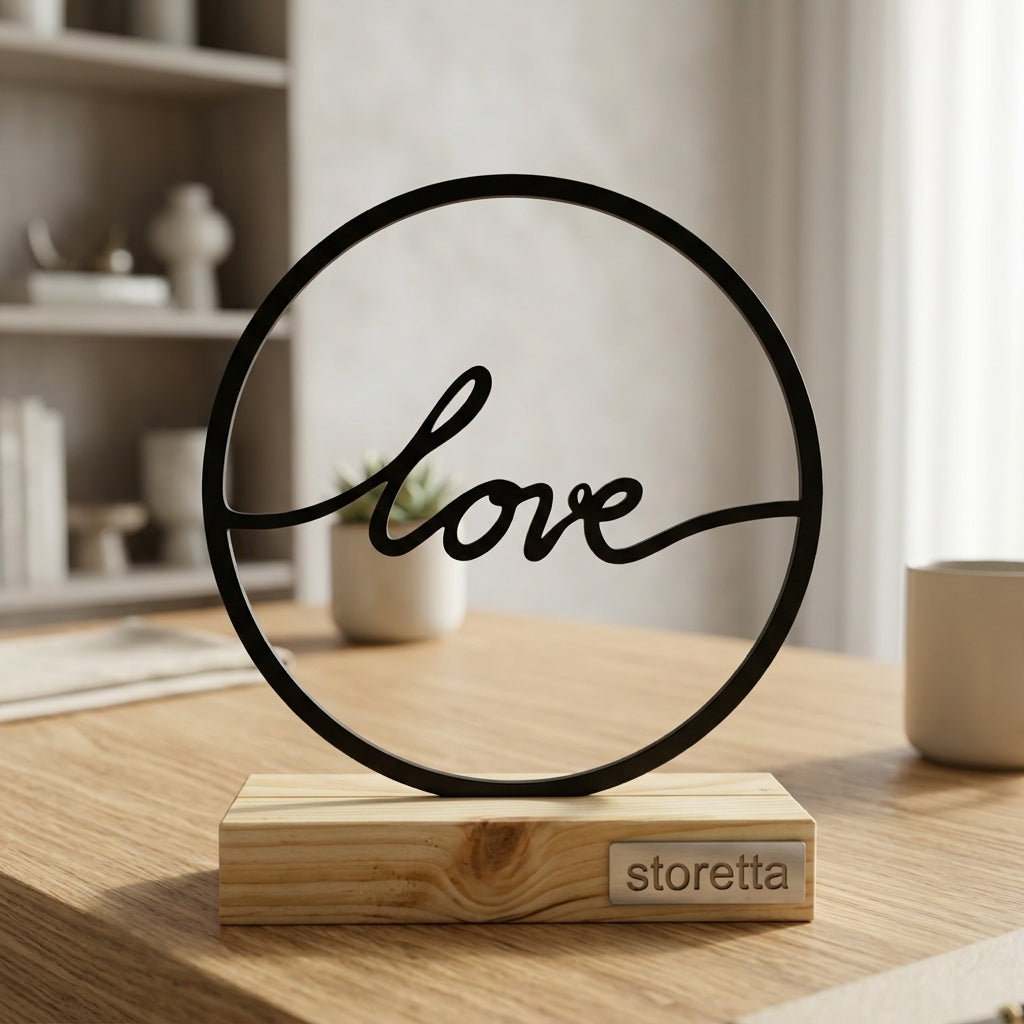 Love in cirkel beeldje op sokkel, een warm en intiem accent voor nachtkastje, schouw of vensterbank.
