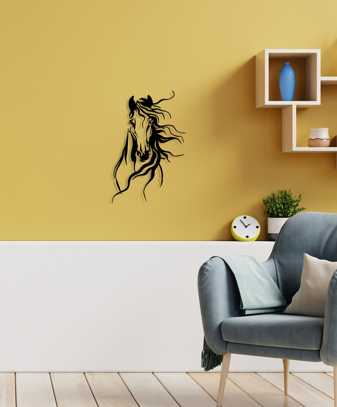 Maak een majestueuze eerste indruk met deze luxe metalen paardenhoofd decoratie in de hal of entree van uw woning.