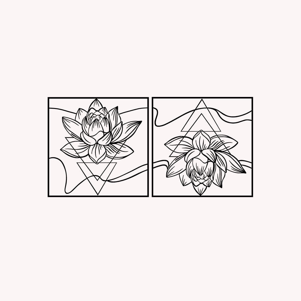 Minimalistische spirituele wanddecoratie set boven een bed in een moderne slaapkamer