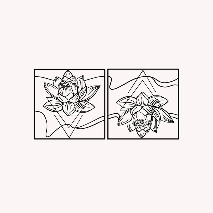 Minimalistische spirituele wanddecoratie set boven een bed in een moderne slaapkamer