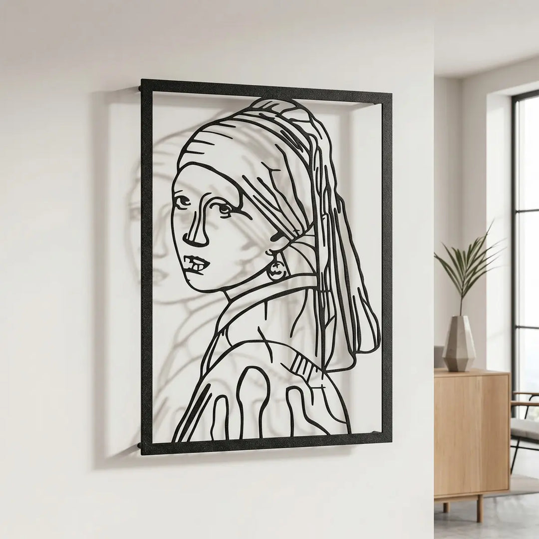 Modern Pearl metalen wanddecoratie meisje met de parel zwart
