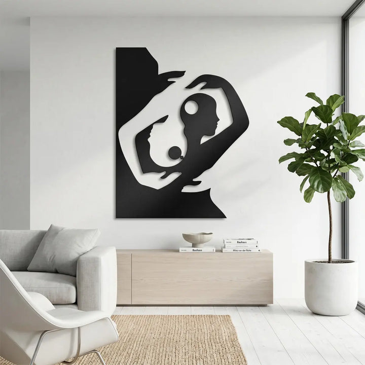 modern yin yang love metalen wanddecoratie zwart
