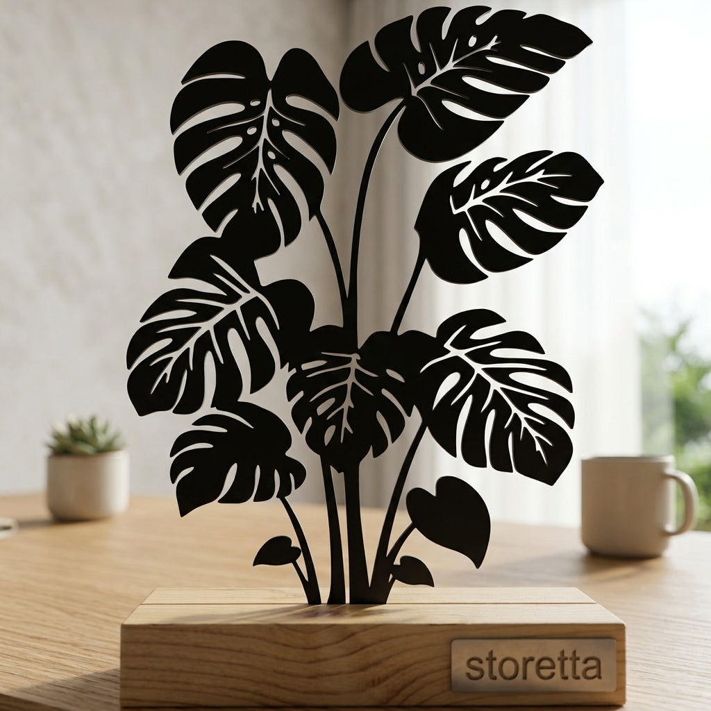 Monstera beeldje op sokkel met gedetailleerde bladeren, een groene touch voor dressoir of vensterbank