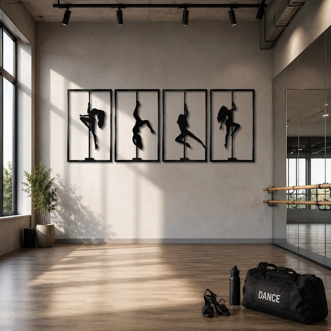 De perfecte metalen wanddecoratie voor een paaldans studio of fitnessruimte. The perfect metal wall decor for a pole dance studio or fitness space.