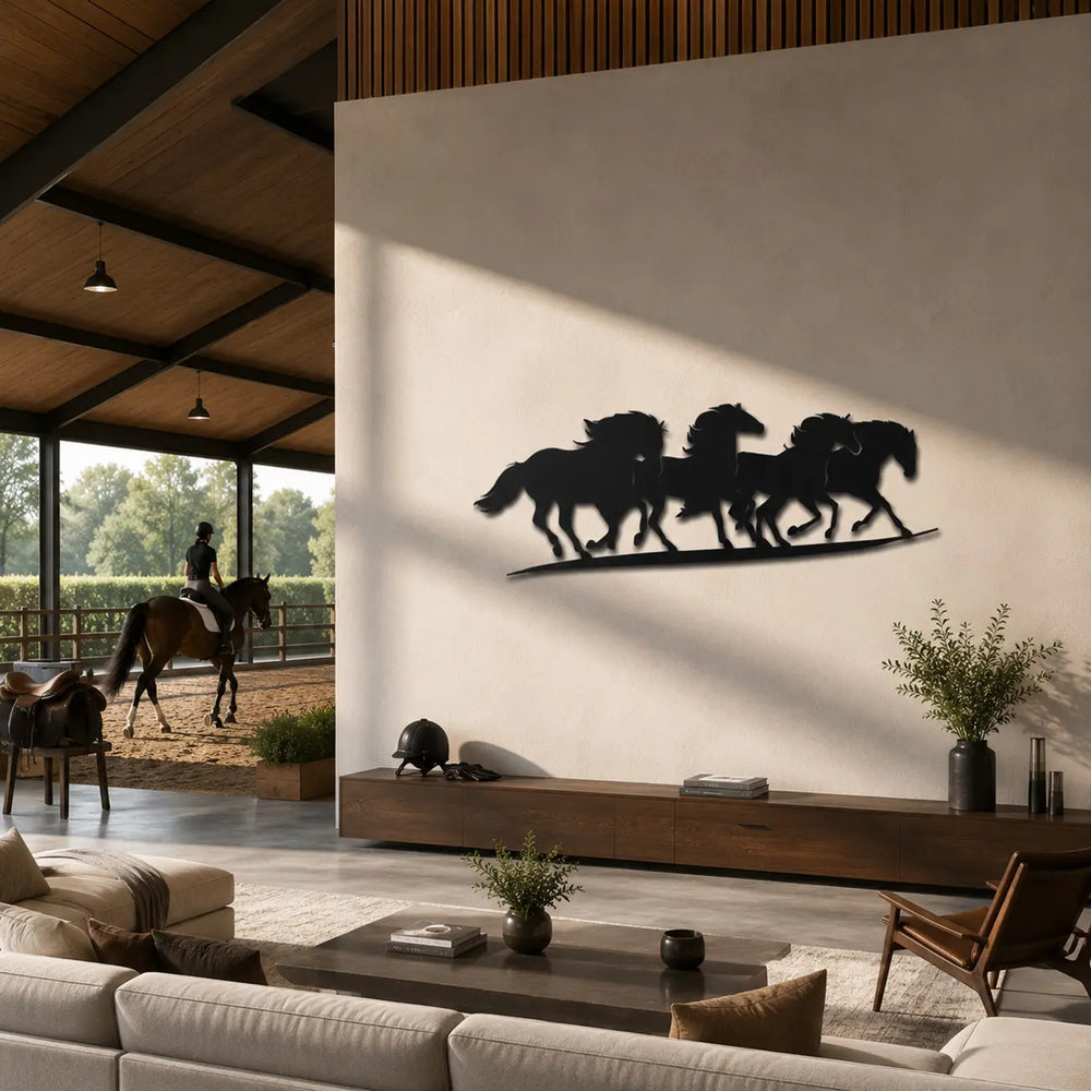 De ultieme metalen wanddecoratie voor de echte paardenliefhebber, een luxueuze toevoeging voor de ontvangstruimte of kantine van een manege.
