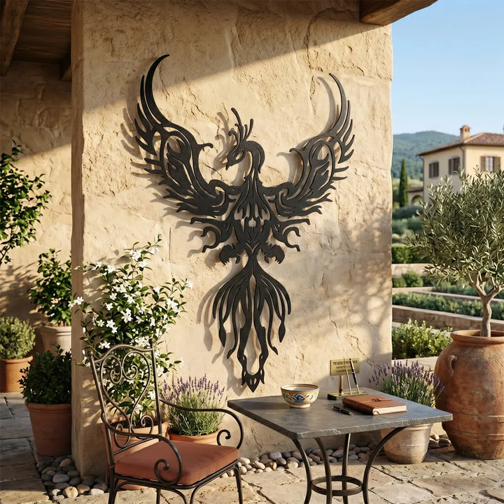 Phoenix Spirit metalen wanddecoratie tribal feniks zwart