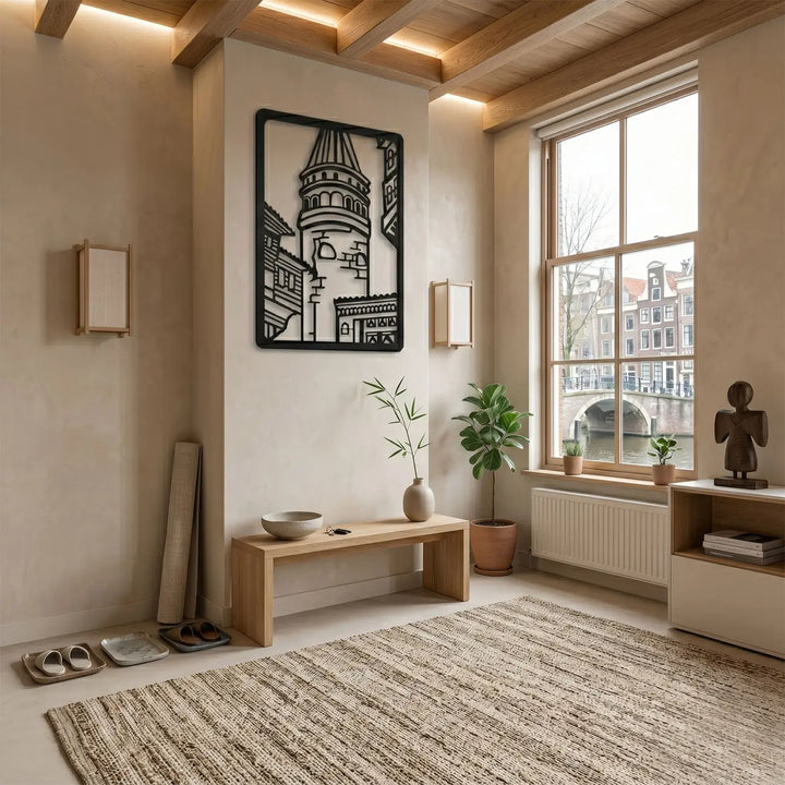 Hoogwaardige zwarte poedercoating op ons gedetailleerde metalen Galata Toren design. Krasvast, duurzaam en premium kwaliteit.