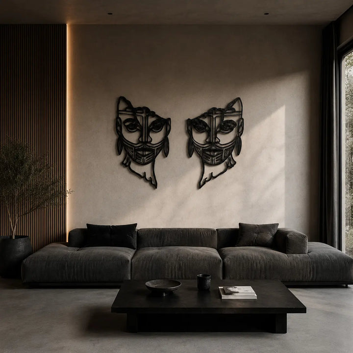 Diepzinnige wanddecoratie die dualiteit symboliseert, perfect voor een psychologie praktijk of kantoor. Profound wall decor symbolizing duality, perfect for a psychology practice or office.