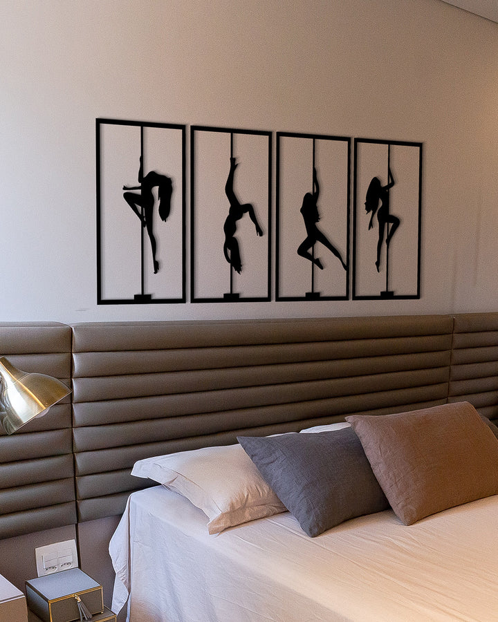 Sensuele en krachtige paaldans silhouetten wanddecoratie voor de slaapkamer. Sensual and powerful pole dance silhouettes wall decor for the bedroom.