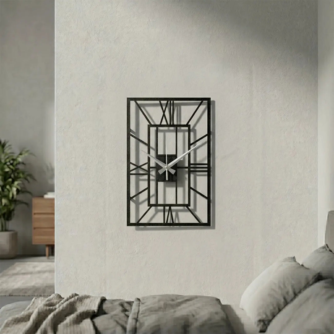 Luxe metalen wandklok in de slaapkamer modern interieur - Architectura Roman Rechthoekig Zwart - Storetta
