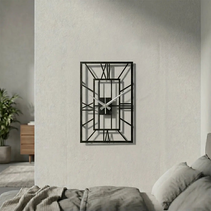 Luxe metalen wandklok in de slaapkamer modern interieur - Architectura Roman Rechthoekig Zwart - Storetta