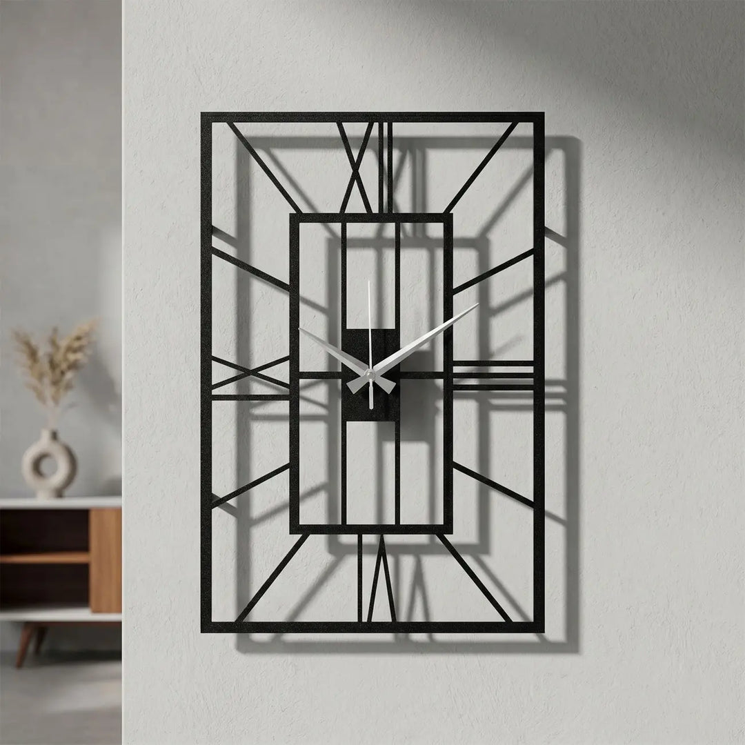Luxe grote metalen wandklok modern interieur woonkamer - Architectura Roman Rechthoekig Zwart - Storetta