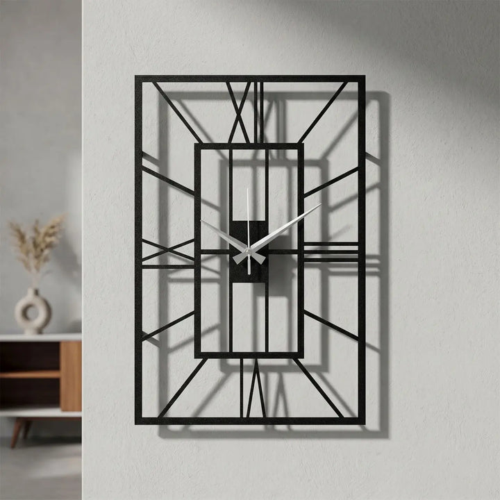 Luxe grote metalen wandklok modern interieur woonkamer - Architectura Roman Rechthoekig Zwart - Storetta