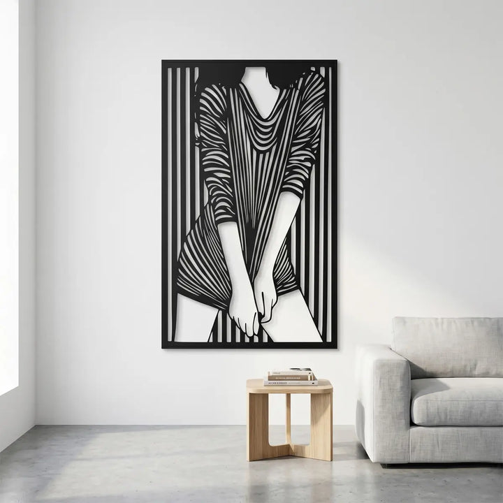 Striped Muse metalen wanddecoratie vrouw silhouet zwart