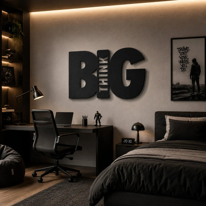 Inspireer de toekomst! De 'Think Big' wanddecoratie is de ultieme motivatie voor in de tienerkamer of boven het bureau van een ambitieuze student.