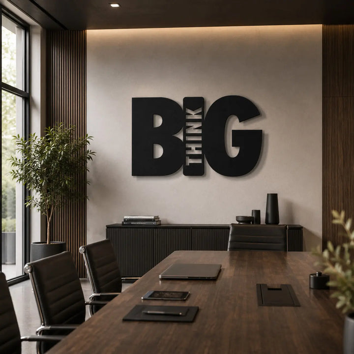Creëer een omgeving vol visie en ambitie in de vergaderruimte. De 'Think Big' metalen wanddecoratie inspireert het hele team om groot te dromen.