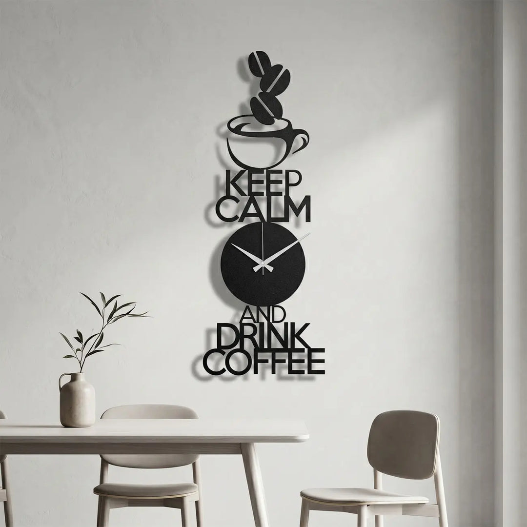 Moderne verticale zwarte metalen klok in de eetkamer of keuken - Barista Mantra - Storetta