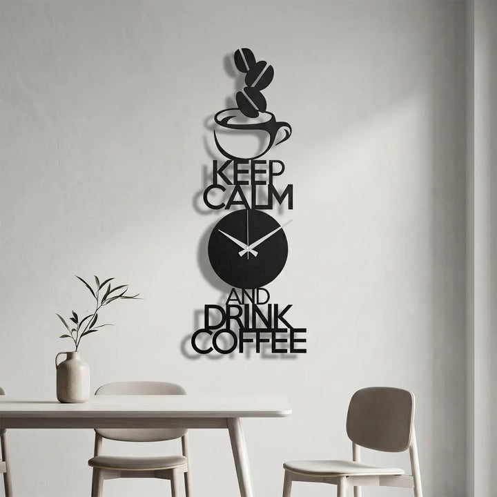 Moderne verticale zwarte metalen klok in de eetkamer of keuken - Barista Mantra - Storetta