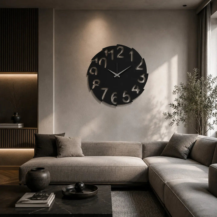 Geef je woonkamer een dynamische upgrade met de 'Vortex Motion' wandklok. Een abstract kunstwerk en klok in één. Matzwart en uniek!