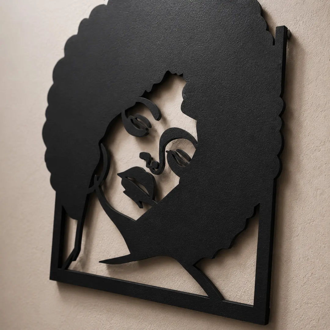 Portret Vrouw met Afro | Metalen Wanddecoratie