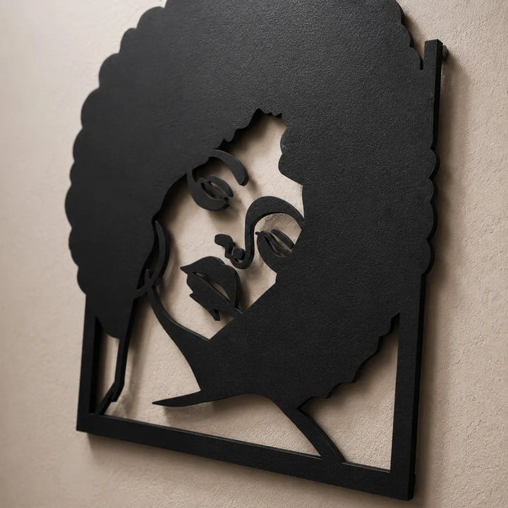 Portret Vrouw met Afro | Metalen Wanddecoratie
