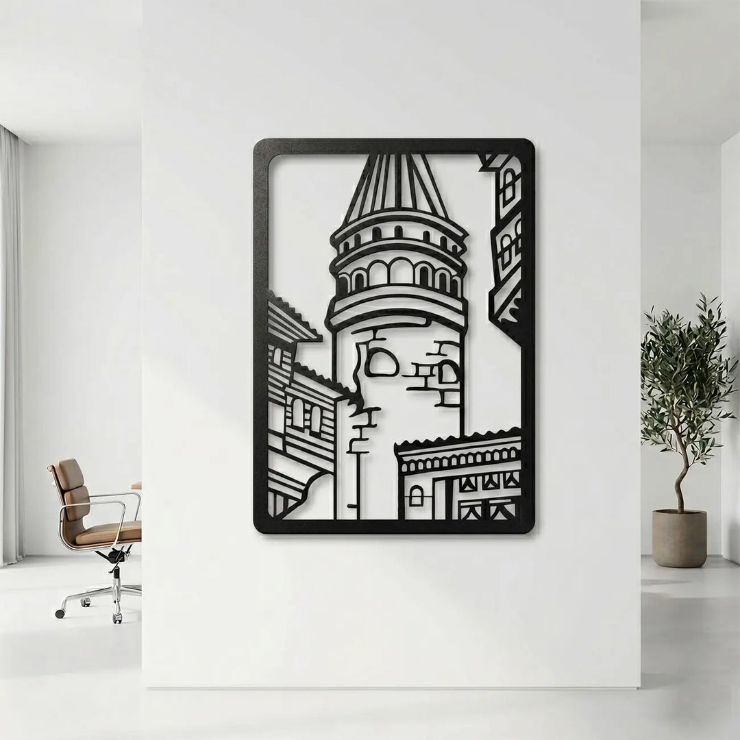 Verwelkom uw gasten met deze indrukwekkende matzwarte metalen Galata Toren decoratie in de hal of gang.