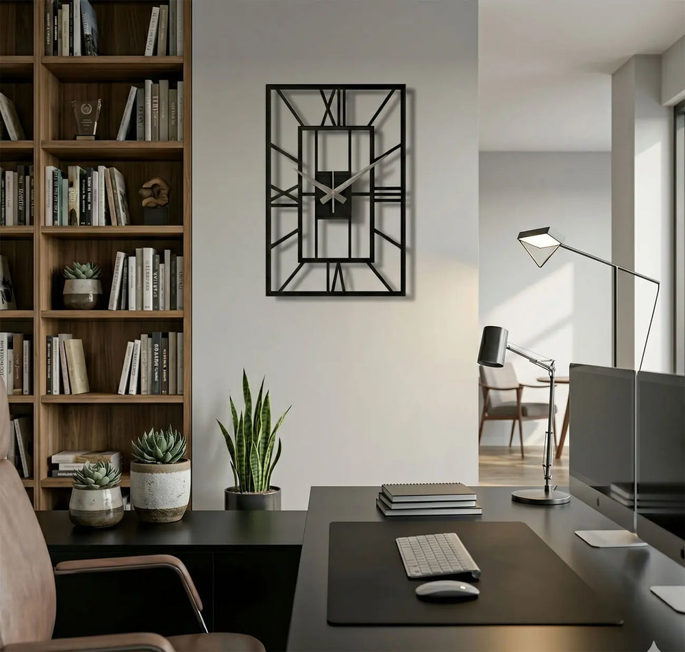 Stijlvolle zwarte metalen wandklok voor industrieel kantoor of werkkamer - Architectura Roman - Storetta